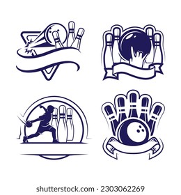 Plantilla de diseño del logotipo del juego de bolos. Plantilla de ilustración de la silueta de bolas