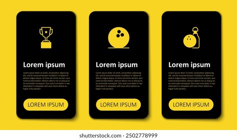 Set Bowling pin and ball,  and Award cup. Business infographic template. Vector