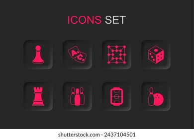 Set Bowling pin, Bingo, Chess pawn, Table football, Game dice, and, Board game and  icon. Vector