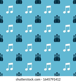 Ajuste el pin de boliche y nota musical, tono en un patrón sin fisuras. Vector