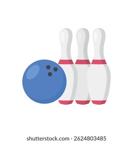 A set of bowling pins and a ball, representing the sport of bowling played individually or in teams