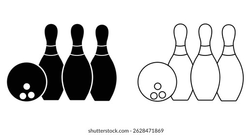 Set of bowling pins, Bowling ball, sports icon vector set design for web and mobile app, logo, UI, UX. Bowling icon, ball and pin vector illustration.