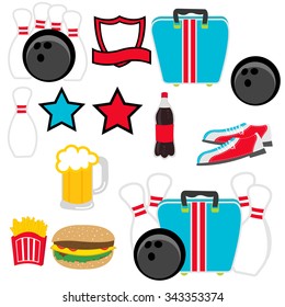 Set of bowling sport equipment vector illustration