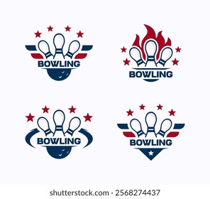 Set of bowling sport logo design template. Bowling tournament concept. Creative vector symbol.