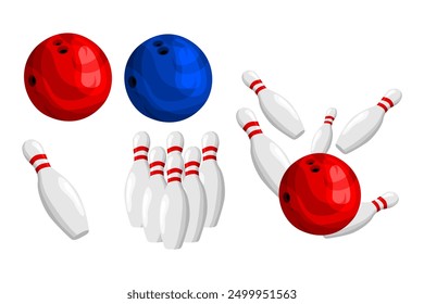 Set Of Bowling Sports Object Property or equipment vector