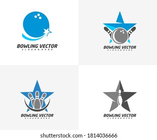 Set of Bowling with Star logo template design vector, Illustration, Creative symbol, Icon