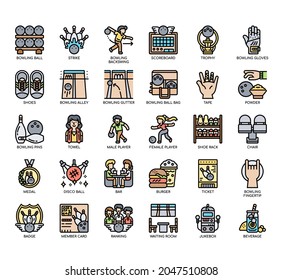 Set of Bowling thin line and pixel perfect icons for any web and app project. 