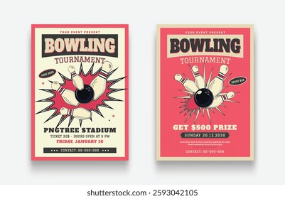 Set of Bowling Tournament Flyer template