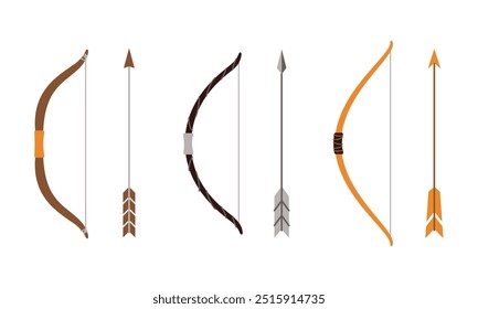 Conjunto de arcos y flechas. Armas medievales a distancia.