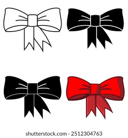 Conjunto de arcos, blanco y negro, transparente y rojo estilo de dibujos animados aislados sobre un fondo blanco