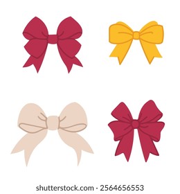 Set of bows. Color vector illustration isolated on a white background. Trendy various bows, gift ribbons.