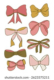 set of bows. design elements in the form of various bows. holidays, decorations, hairpins. sticker pack vector illustration.