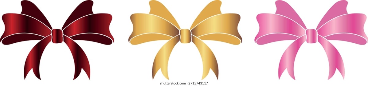 Conjunto de arcos con diferentes Gradientes hechos de cintas anchas, para diseños navideños, invitaciones, volantes o marcos decorativos