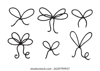 set of bows and festive ribbons. simple vector doodle illustration