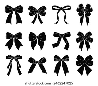 Set of bows and gift ribbons in flat style. Bow knots for gift wrapping. Vector illustration.	