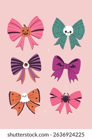 Set of bows in Halloween style. Vector graphics.