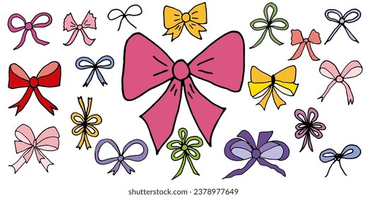Set of bows in hand drawn style. Vector illustration 