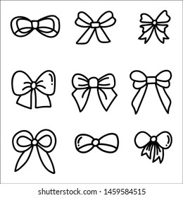 Set of bows, hand drawn vector illustration. isolated on white