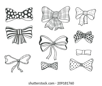 Set of bows, hand drawn vector illustration