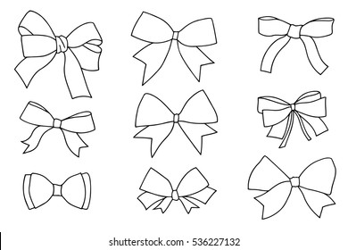 Set of bows, hand drawn vector illustration
