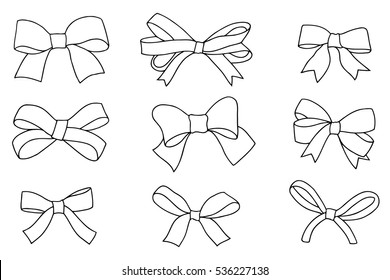 Set of bows, hand drawn vector illustration