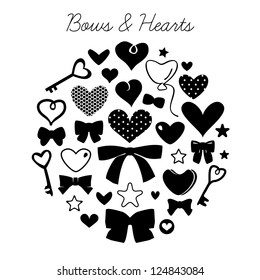Set of bows and hearts (vector version)