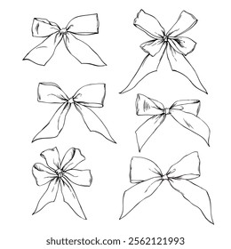 Set of bows holiday sketch vector illustration on white background.