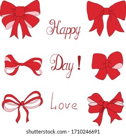 A set of bows and inscriptions  handmade vector for creativity. Bows can arrange various items. Vector hand draw  Illustration EPS10