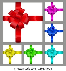 Set of bows made of shiny multicolored ribbons. Decorations for a gifts.