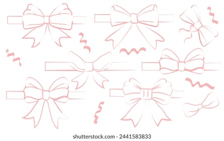 a set of bows made of white ribbons with a red outline in watercolor style