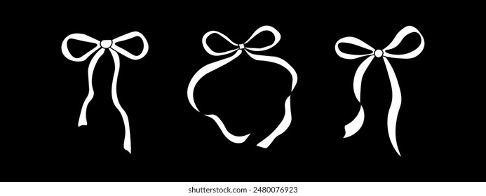 Satz von Bögen auf schwarzem Hintergrund. Bowknots für Haardekor. Trendige Mädchen Haar Flecht Accessoires. Vektorillustration