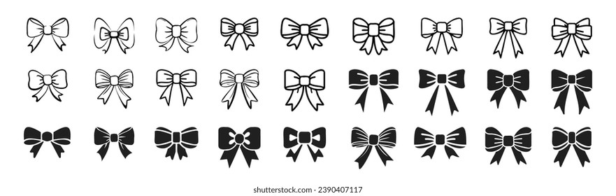 Set of bows. Ribbon bow gift black silhouette icon vector set