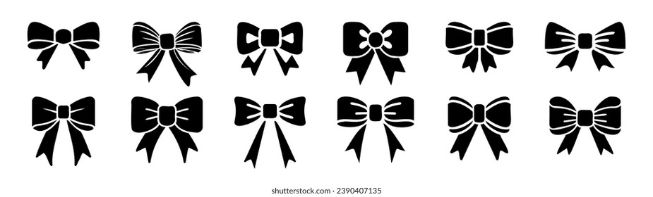 Conjunto de arcos. Juego de vectores de icono de silueta negra regalo de arco de cinta