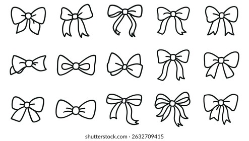 Set of bows and ribbons. Bow for gift wrapping for birthday, wedding, Christmas, New Year. Vector illustration isolated on white background
