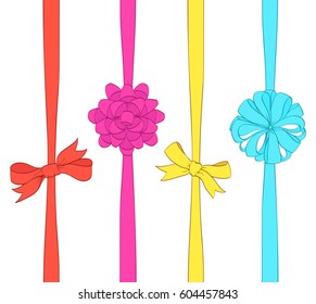 set of bows and ribbons on white. hand drawn vector illustration