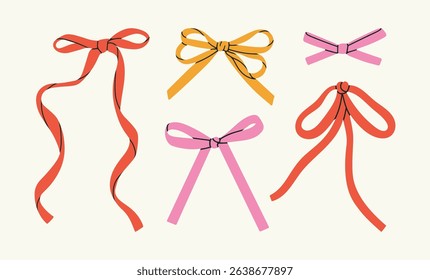 Set with bows and ribbons. Perfect for greeting card, invitation or packaging design, fashion prints, logos and other creative projects. Cute vector illustration isolated on white background