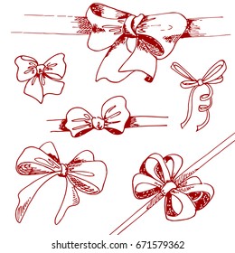 Set bows with ribbons. The sketch marker. Vector