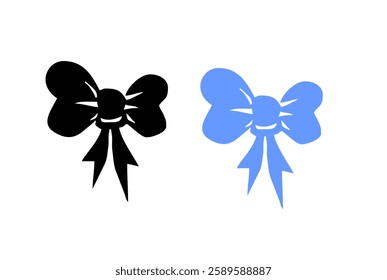 Set of bows. Silhouette icons with elegant ribbons and ties. Wedding Party Stickers and Birthday Party Decorations in Handmade Style. Cartoon flat vector isolated on white background