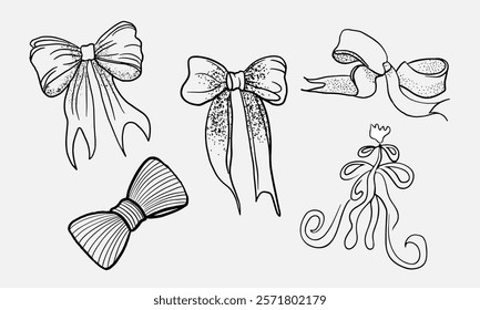 A set of bows. Vector illustration in the style of a freehand sketch.