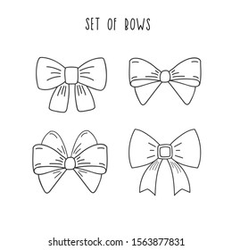 Set of bows. Vector linear illustration of bows.