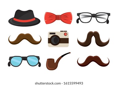 set of bowtie and accessories masculine vector illustration design