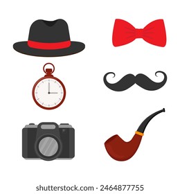 set of bowtie and accessories masculine vector illustration design