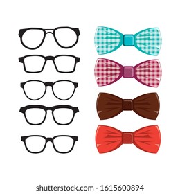 set of bowties and eyeglasses icons vector illustration design