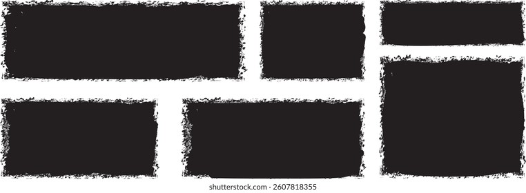 Set of Box brush frame shape. Hand drawn charcoal rectangle box for poster design, banner, template, text box with collage, banner. Ripped shapes silhouettes isolated box on white background. Eps10.	
