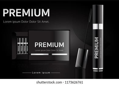Set box Brush the mascara with a rhythmic isolated from the black background.