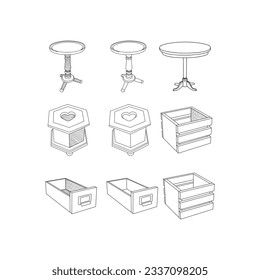 Conjunto de línea de Box y Coffee Table diseño de mobiliario sencillo, plantilla de ilustración de elemento gráfico