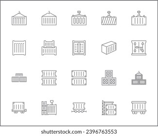 Set of box and container line style. It contains such as open box, package, wooden crate, cargo, logistics, port, packaging and other elements.