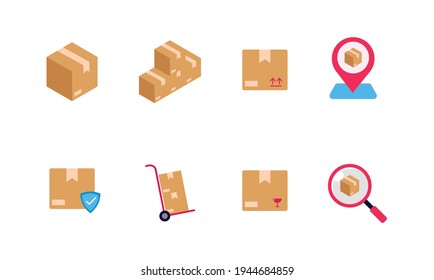 Set of Box and Delivery Icon. cargo, box, transportation, order, carton, receive, package. Vector Illustration. Isolated on White Background. Editable Stroke