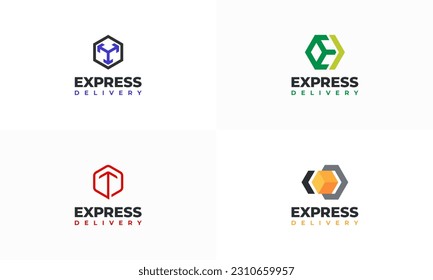 Set of Box Express Delivery logo designs concept vector, Fast Box Delivery logo designs concept vector,