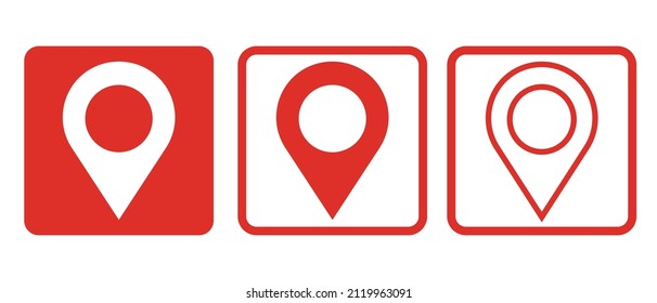 A set of box icons for map pins. Location and travel destinations. Vectors.